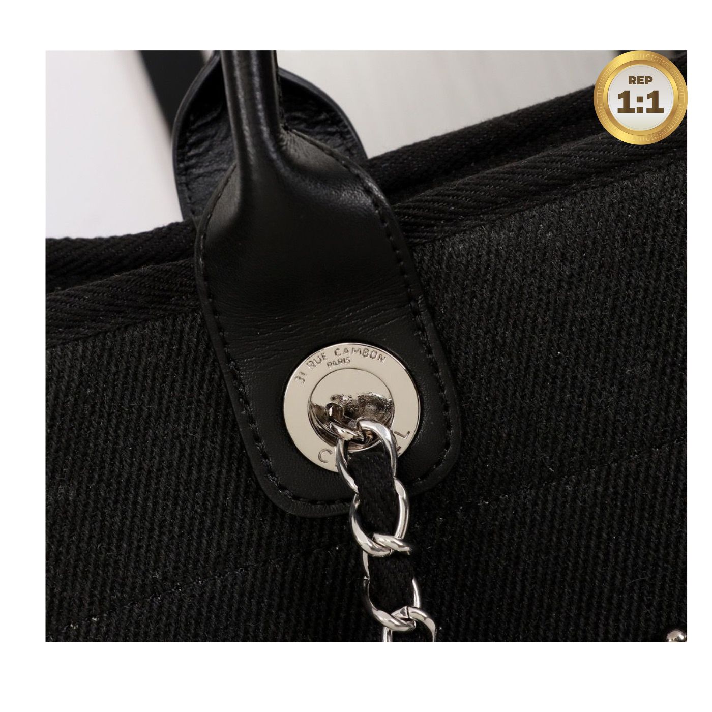 [REP 1:1] Chanel Large Deauville Pearl Tote Bag Black For Women 15in/38cm